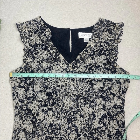 Vtg 90s Casual Corner 100% Silk Midi Dress Empire Waist Navy Beige Floral Size 6 - Picture 4 of 13